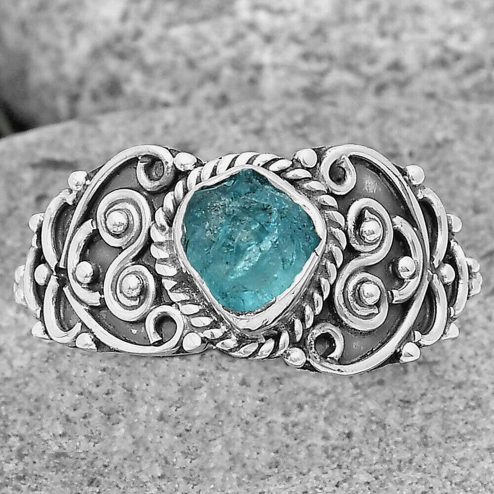 Blue Apatite Crystal Sterling Silver Ring sz 8 - Click Image to Close