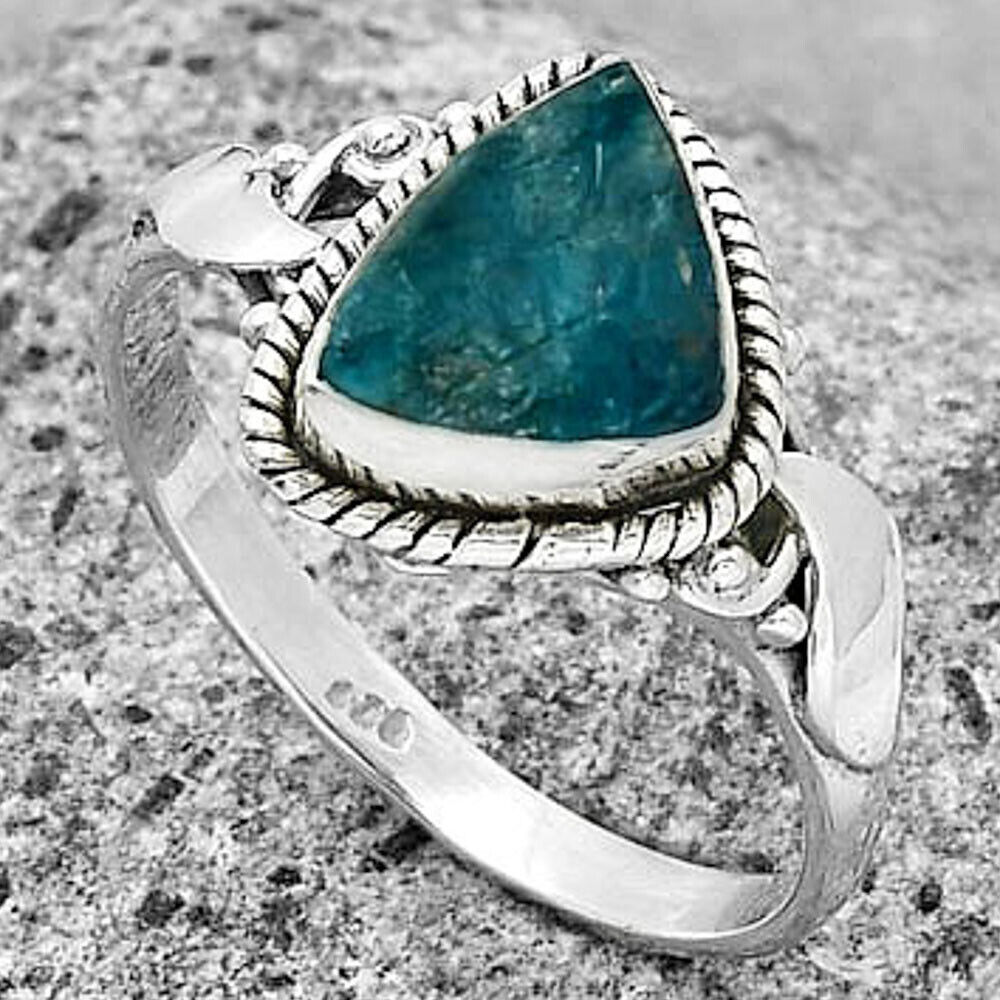 Blue Apatite Crystal Sterling Silver Ring sz 9 - Click Image to Close