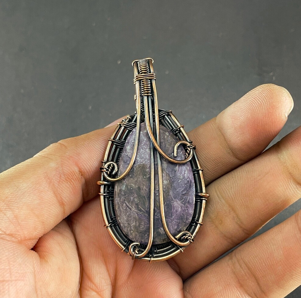 Purple Charoite wire wrapped pendant - Click Image to Close