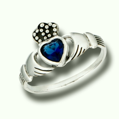 Sterling Claddagh Ring w/ Simulated Blue Sapphire size 9