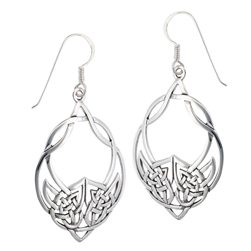 Celtic Knotwork Dangle Earring - Sterling Silver - Click Image to Close