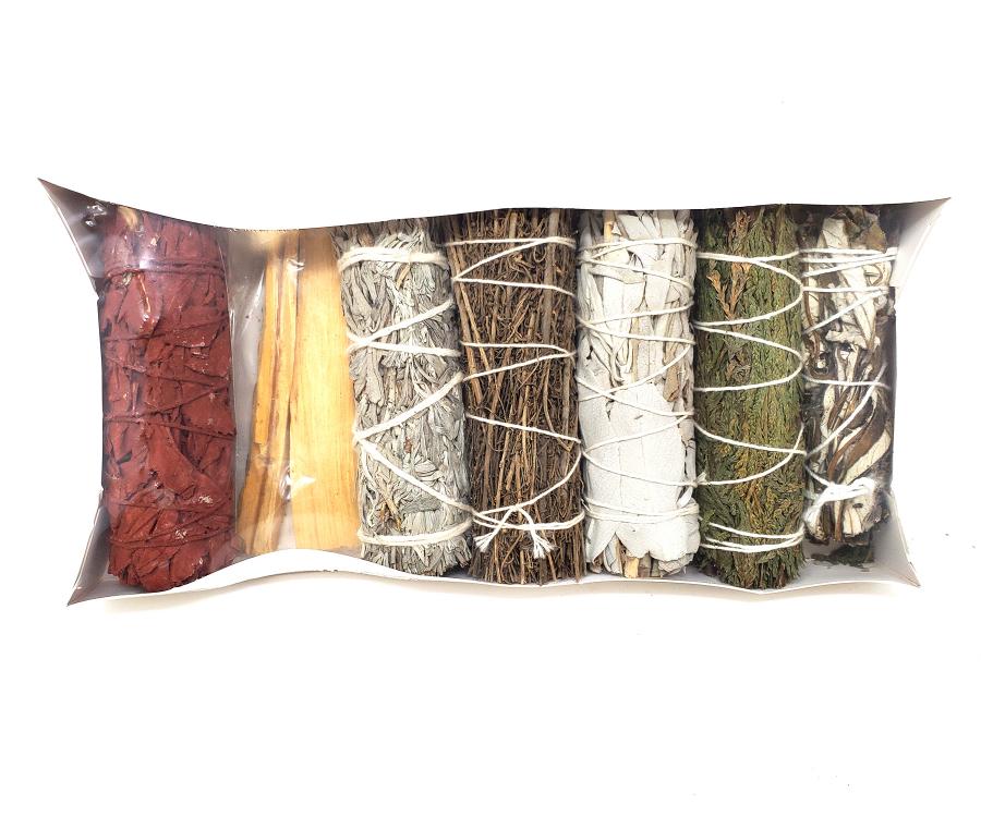 Gift Pack 7 piece, Smudging Sampler Pack 4" - Click Image to Close