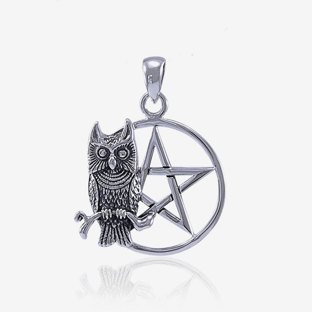 Sitting Owl with Pentacle Pendant - Click Image to Close