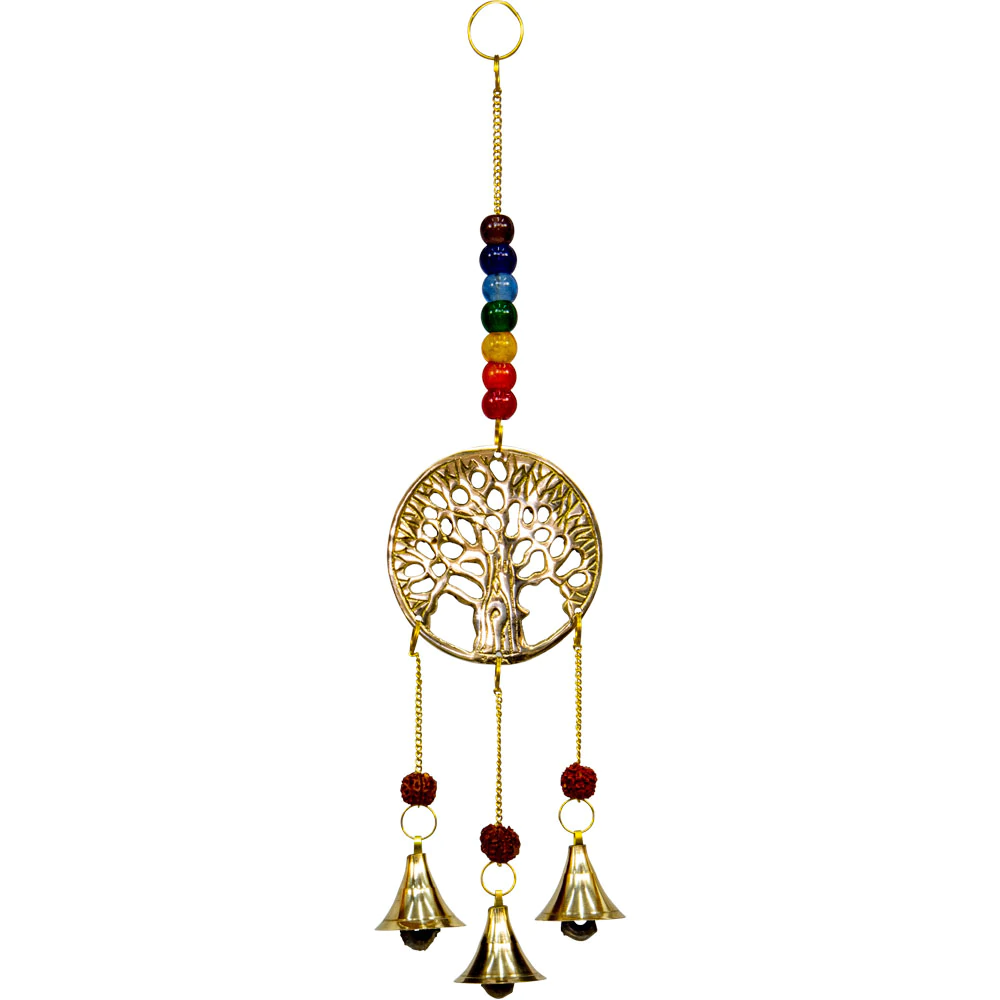 Tree of Life Brass Bell Chime with Chakras beads - Click Image to Close