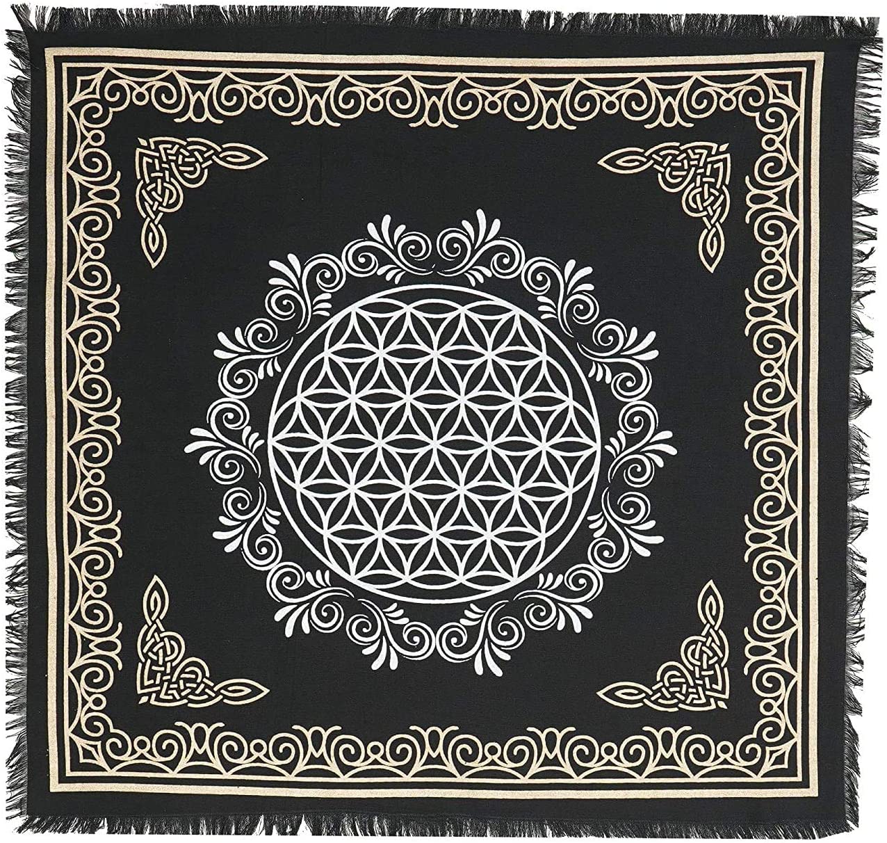 Flower of Life Black, Silver & Gold Altar Cloth 36" - Click Image to Close