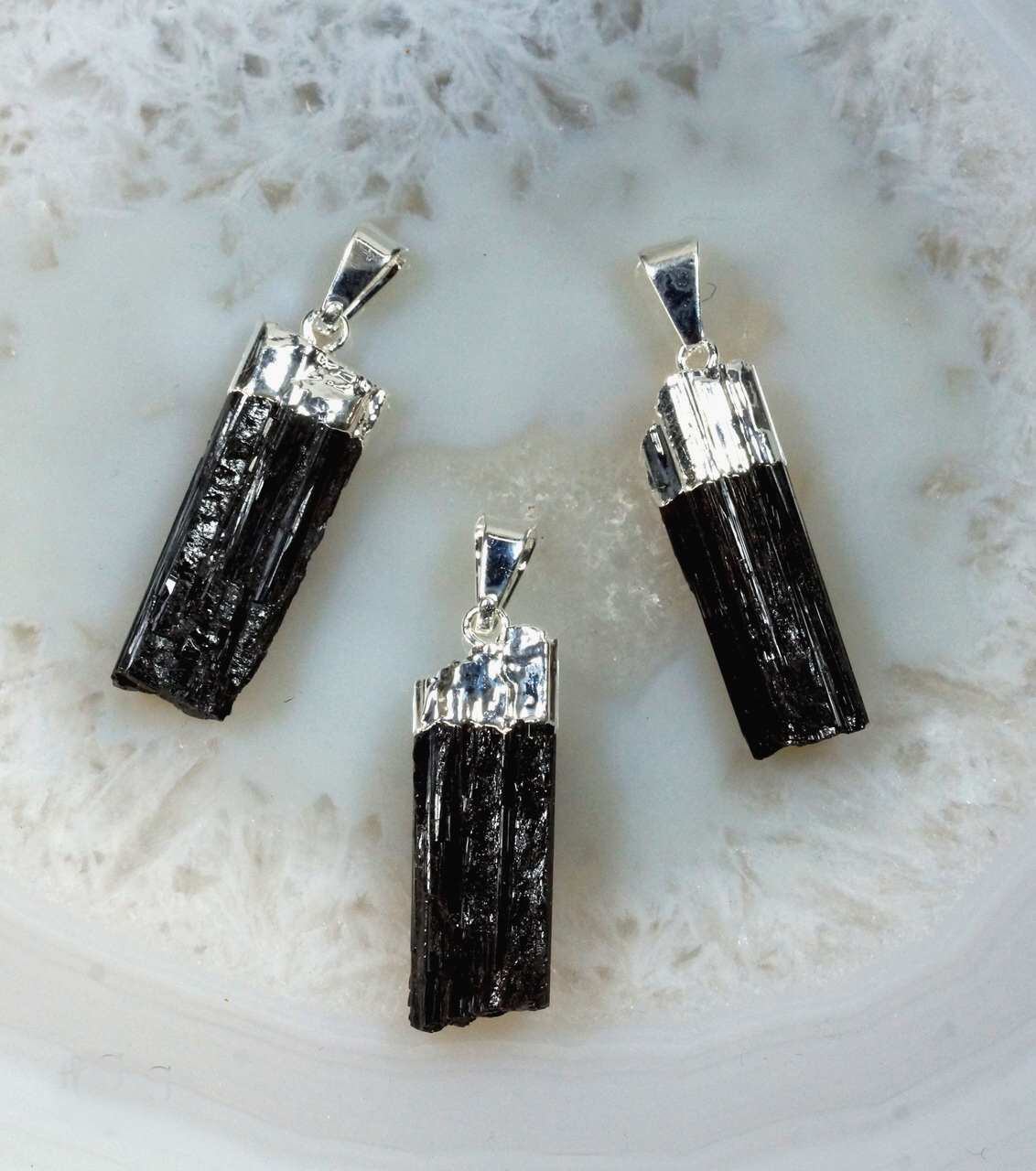 Small Raw Black Tourmailine Crystal Pentant on Cord Necklace - Click Image to Close