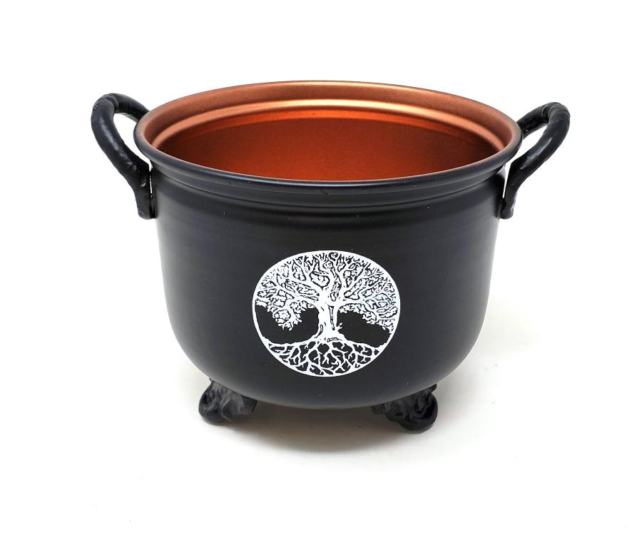 Tree of Life metal incense burner/smudge pot cauldron 4" - Click Image to Close