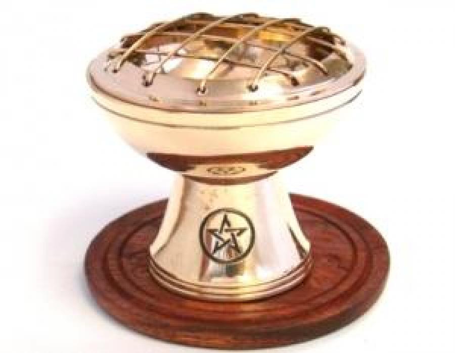 Brass charcoal resin burner with Pentacle - Click Image to Close