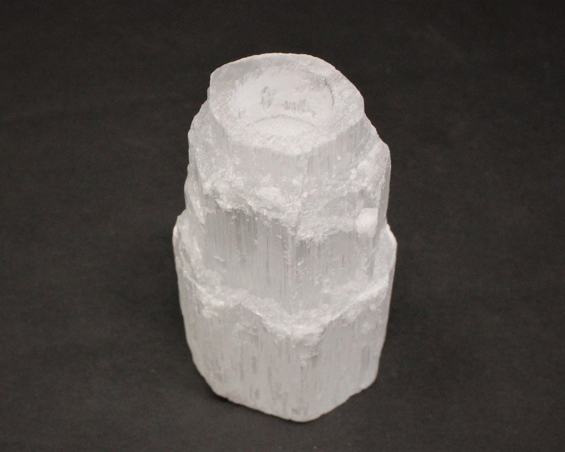 Selenite Tower Mini Chime Candle Holder 2.5" (1 pc) - Click Image to Close