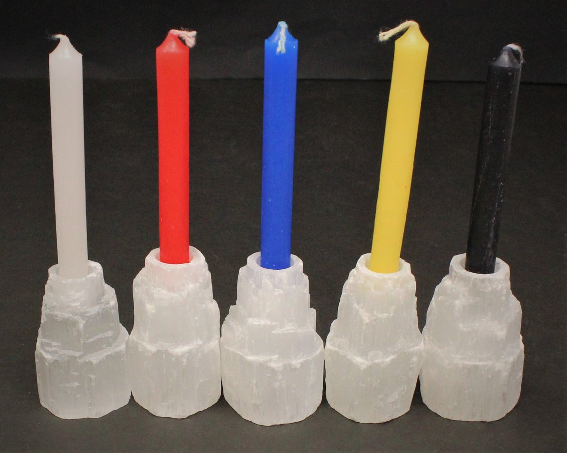 Selenite Tower Mini Chime Candle Holder 2.5" (1 pc) - Click Image to Close