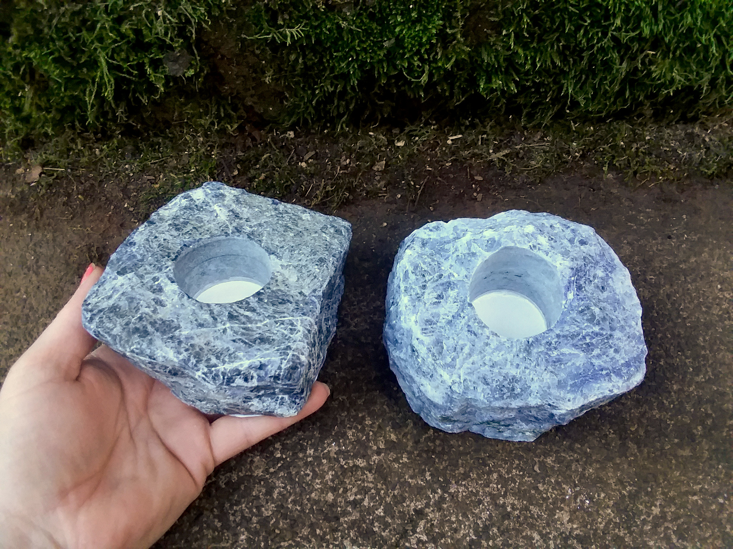 Sodalite rough crystal candle holder 1pc - Click Image to Close