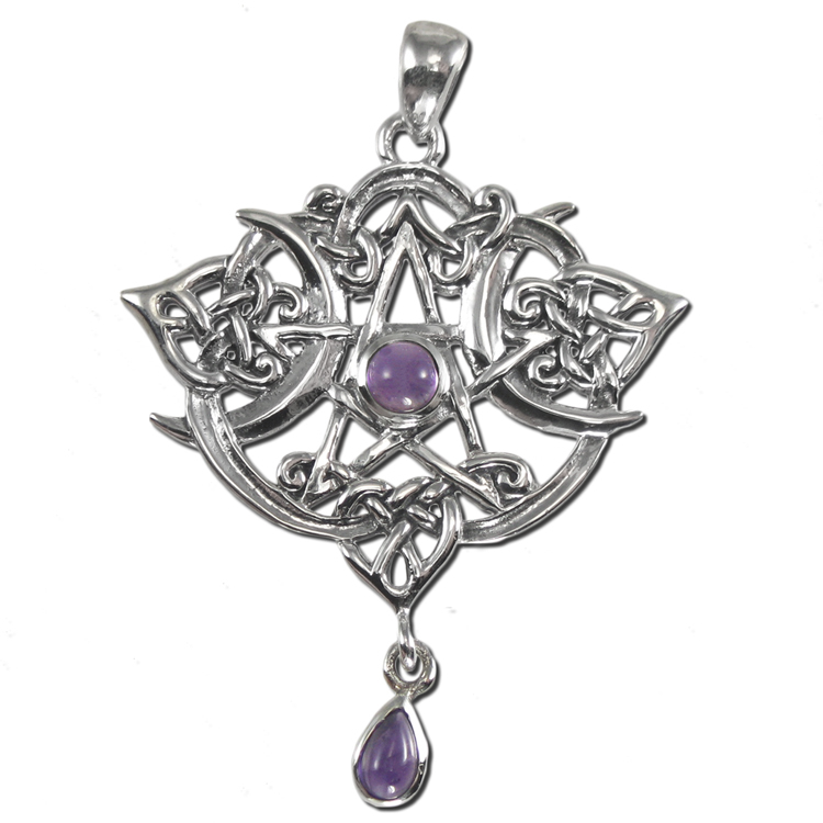 Sterling Silver Heart Pentacle Pendant - Amethyst - Click Image to Close