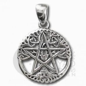 Sterling Silver Small Cut Out Tree Pentacle Pendant - Click Image to Close