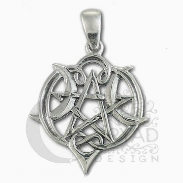 Sterling Silver Small Heart Pentacle Pendant - Click Image to Close