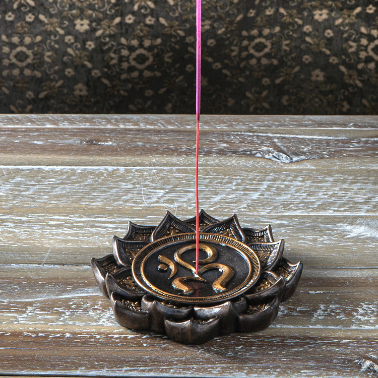 Om on Lotus Flower Stick Incense Burner 4.75" - Click Image to Close