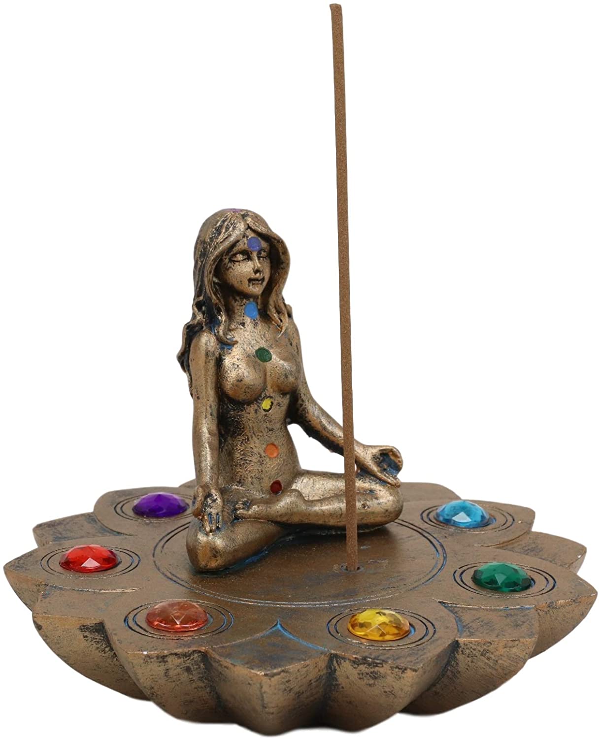7 Chakra Yoga Meditation Incense Burner Figurine 5"