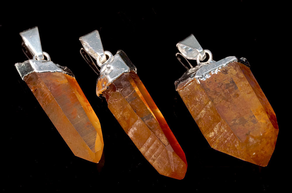 Natural Tangerine Crystal Quartz Point Pendant w/ cord necklace