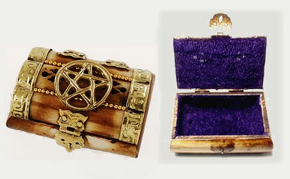 Pentacle Inlaid Carved Bone Box 2x3" - Click Image to Close