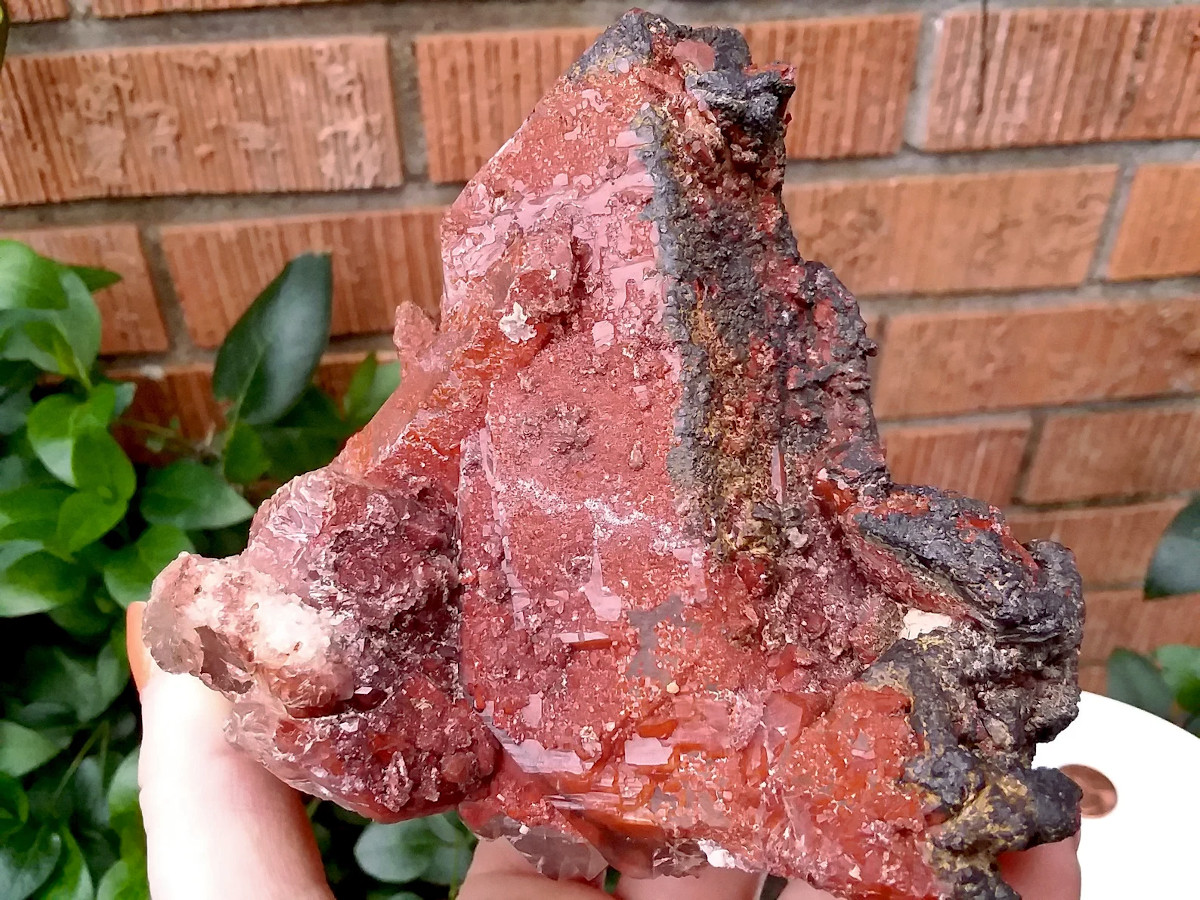 Druzy Red and Black Hematite Quartz Crystal Cluster Point - Click Image to Close