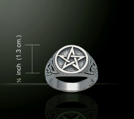Pentacle Ring with cut-out Celtic Knotwork sz7 - Click Image to Close