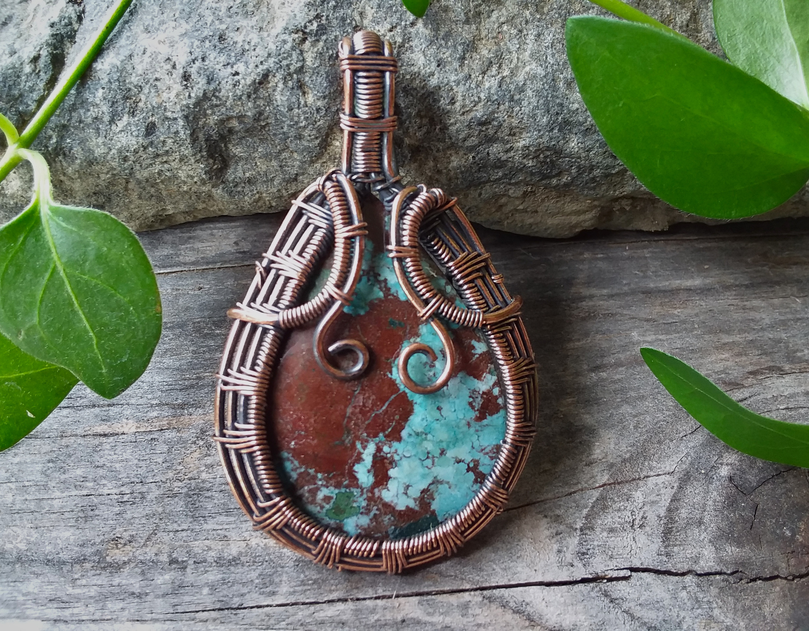 Turquoise wire wrapped pendant - Click Image to Close