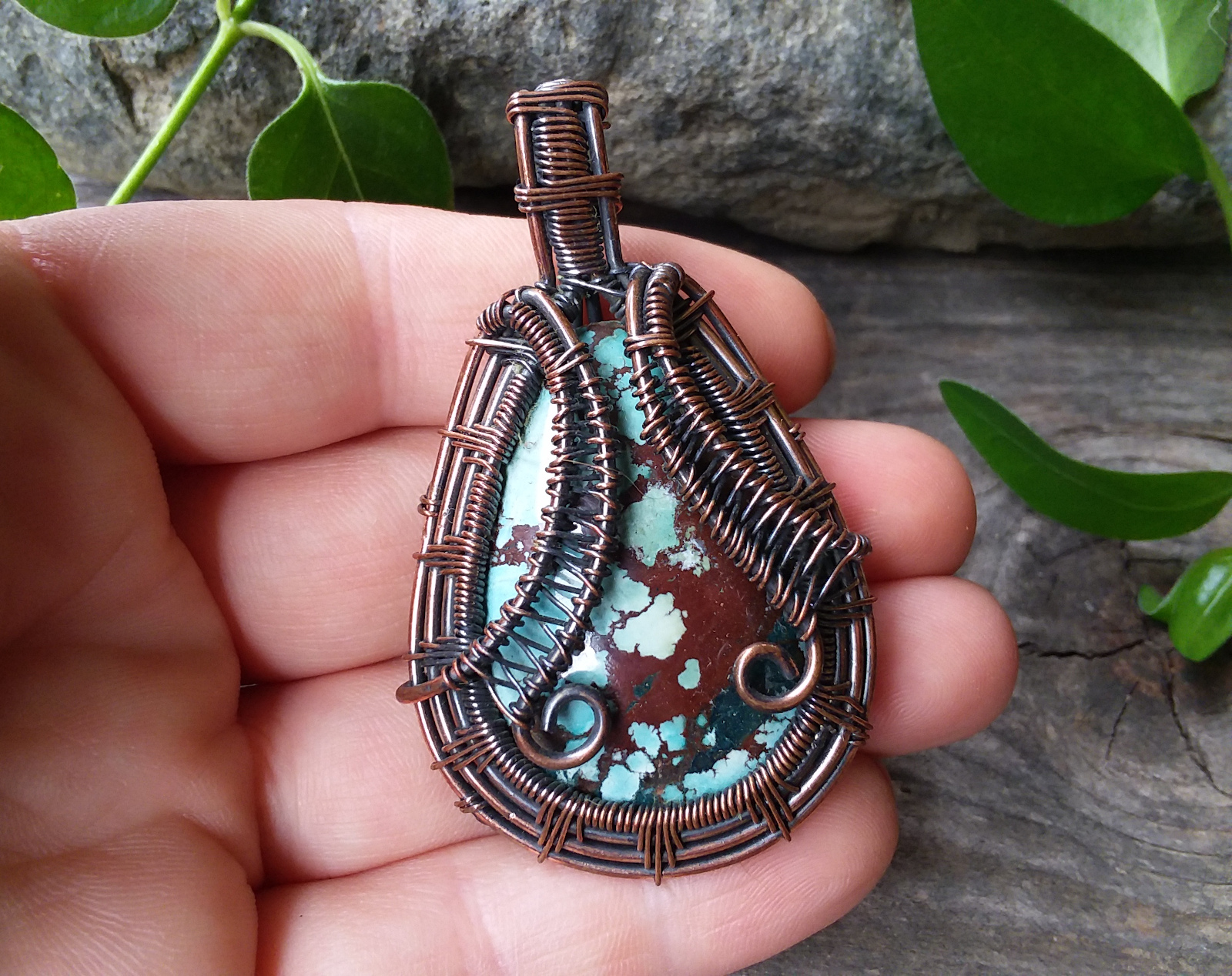 Turquoise wire wrapped pendant - Click Image to Close