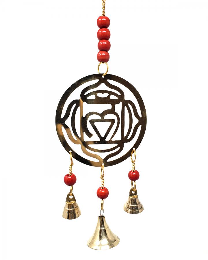 Brass windchime Root Chakra with red beads 11"