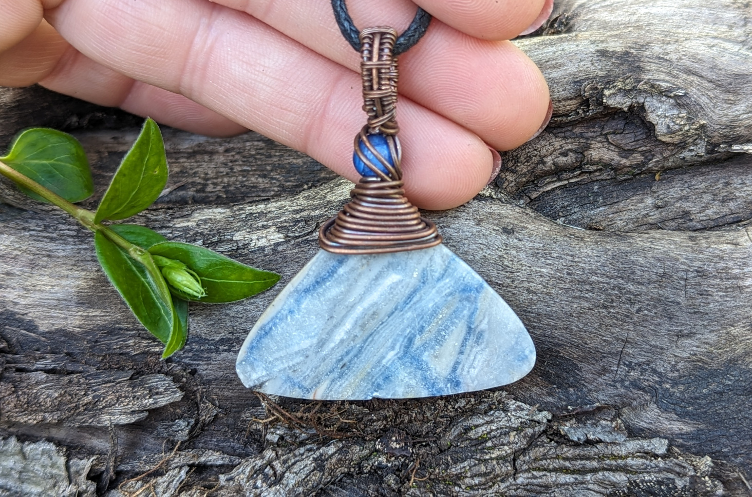 Scheelite & Blue Kyanite wire wrapped pendant