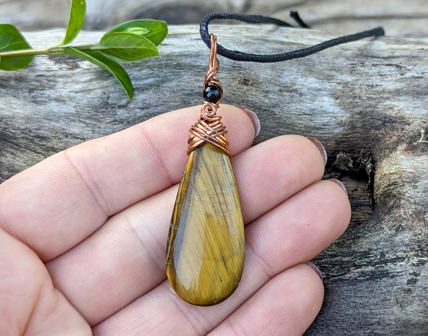 Tigers Eye and Black Tourmaline wire wrapped pendant