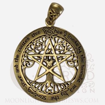 Bronze XL Cut Out Tree Pentacle Pendant -FREE S&H