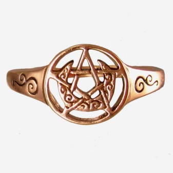 Copper Crescent Moon Pentacle Ring sz9