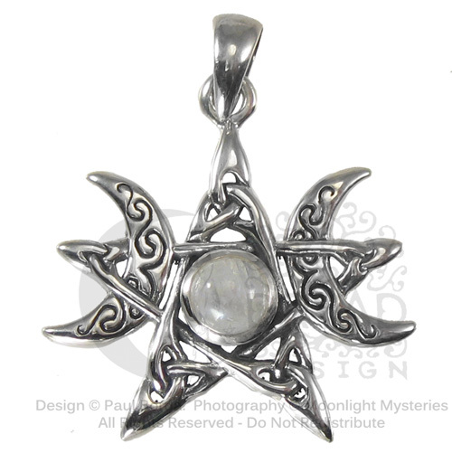 Sterling Silver Moon Phase Pendant with Rainbow Moonstone