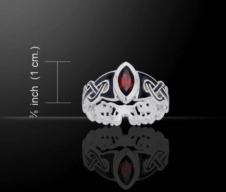 Silver Mammen Viking Weave Ring with Garnet - sz 7