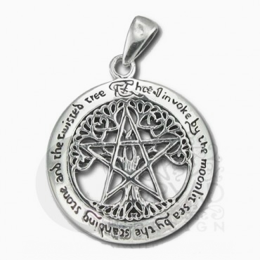 Sterling Silver Large Cut Out Tree Pentacle Pendant