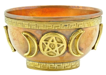 Triple Moon Goddess copper offering bowl 3"