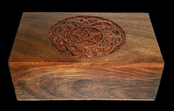 Pentagram & Celtic design carved wood box 4x6 inch