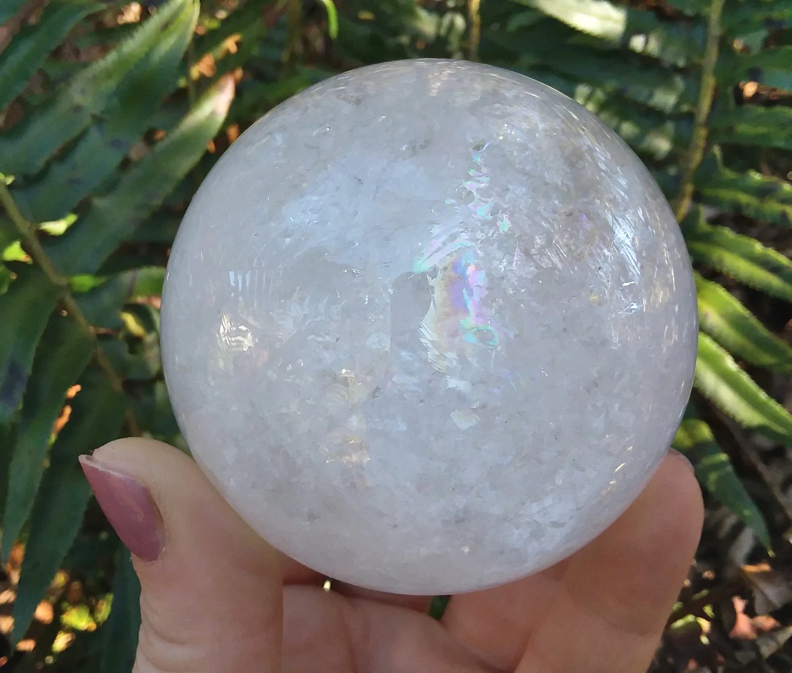 Clear Crystal Quartz sphere with rainbows 2.82" 1lb+