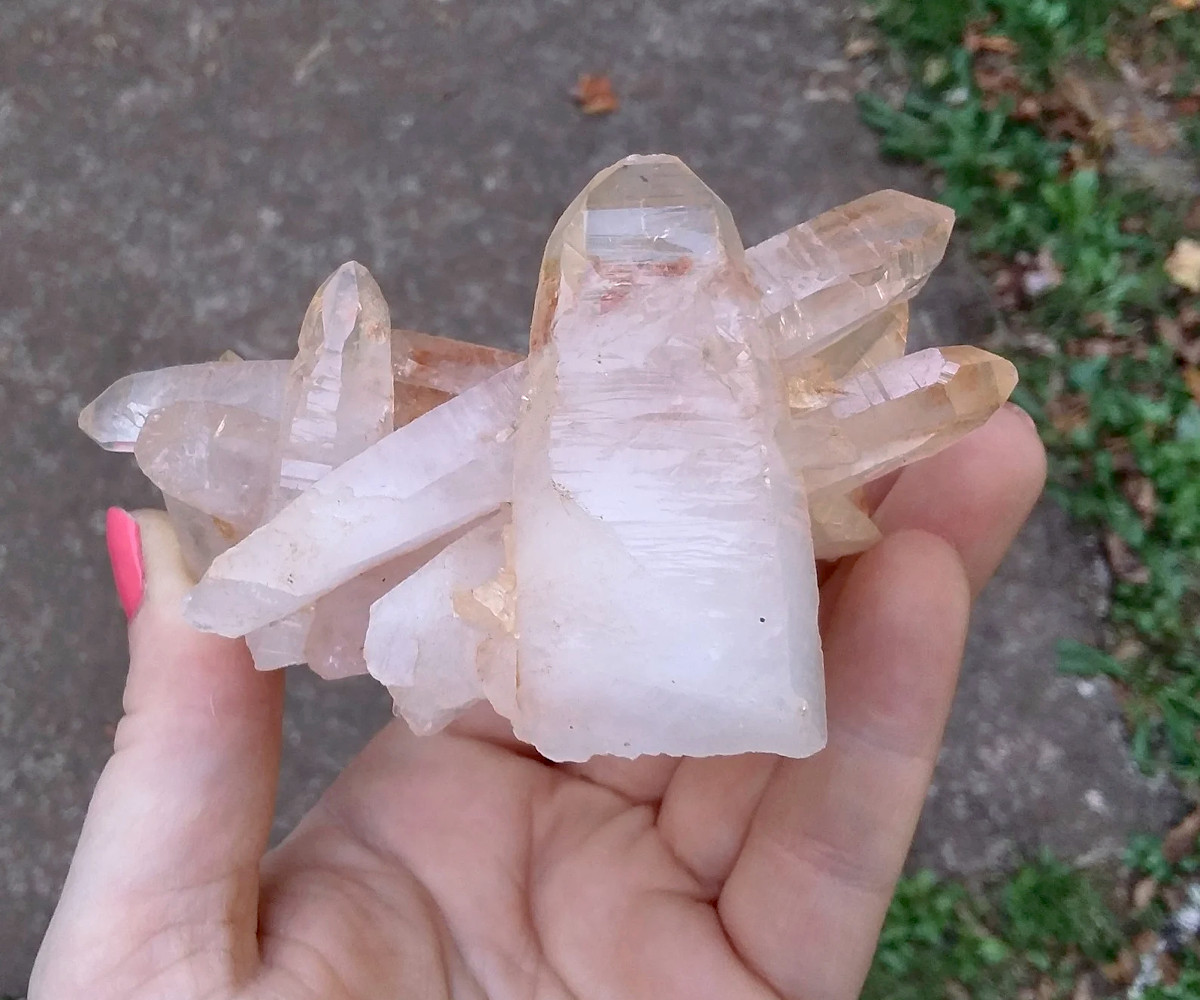 Lemurian raw crystal quartz point cluster with Red Ghost Phantom