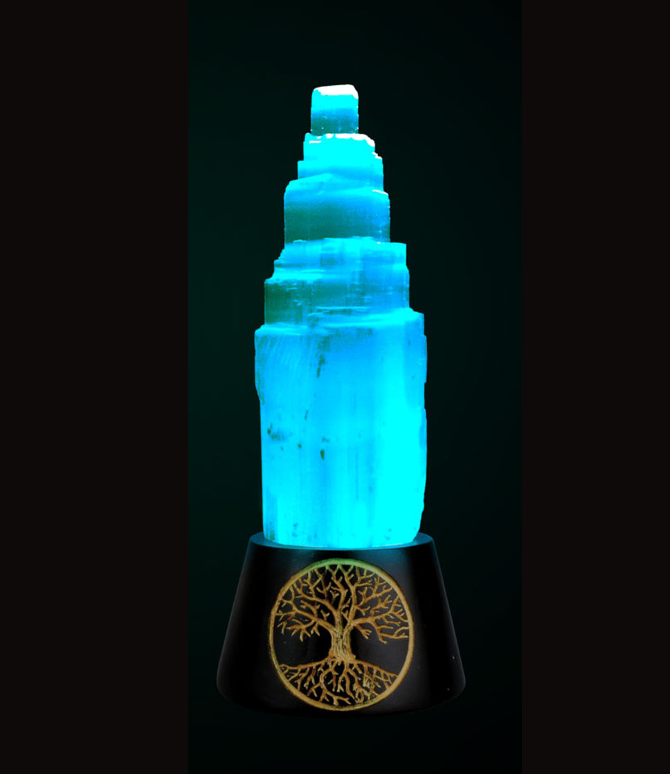 Selenite LED Tree of Life tower lamp