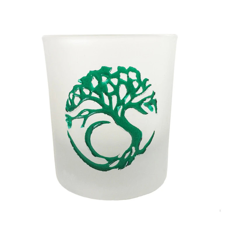 Tree of Life etched glass votive candle holder