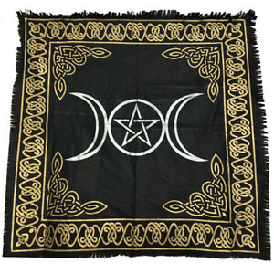Triple Goddess Altar Cloth - Gold/Silver on Black 18" - Click Image to Close