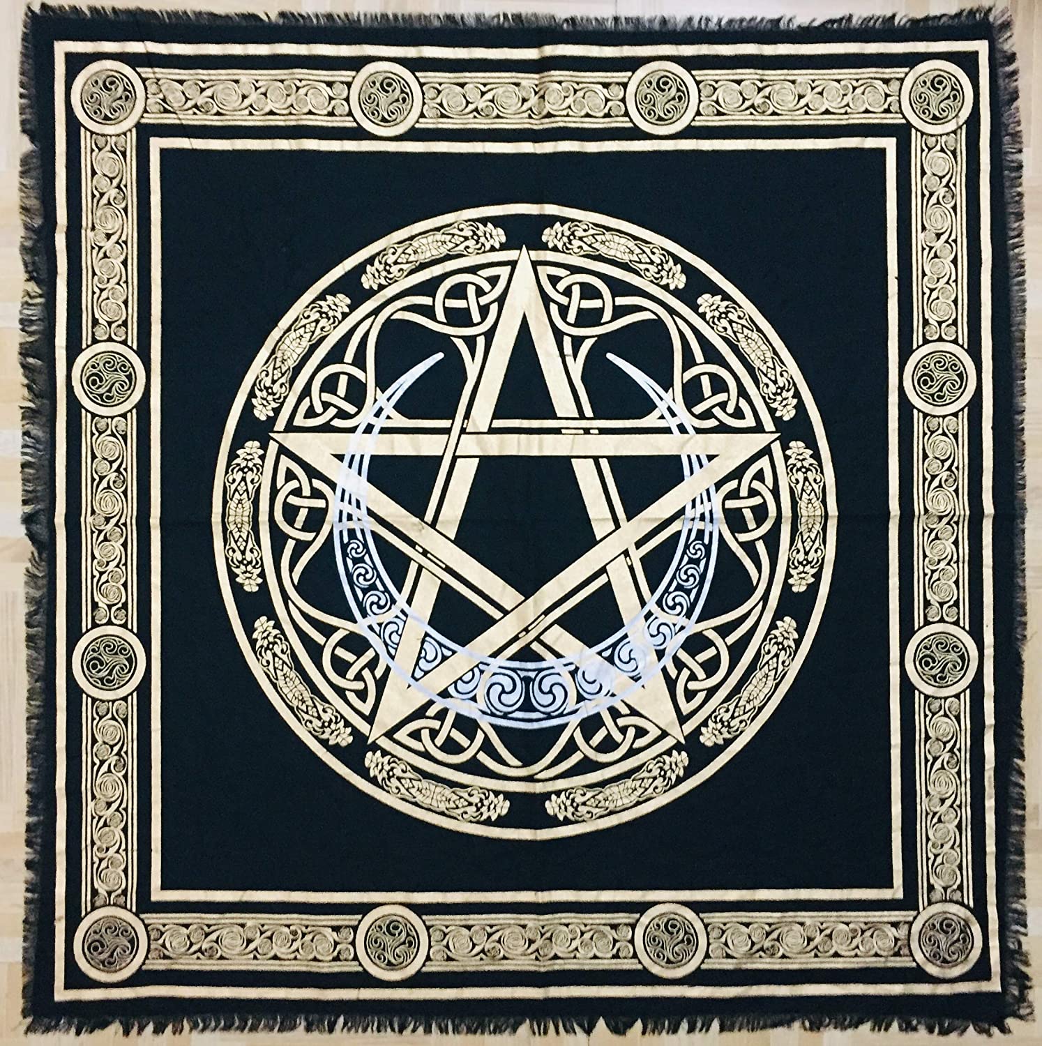 Pentagram with Crescent Moon & Knotwork Altar Cloth 36"x36"