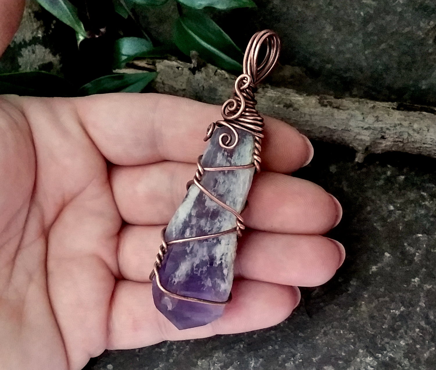 Amethyst Laser Wand Point Wire Wrapped Pendant
