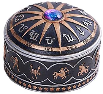 Zodiac Horoscope round trinket box - Black & Gold