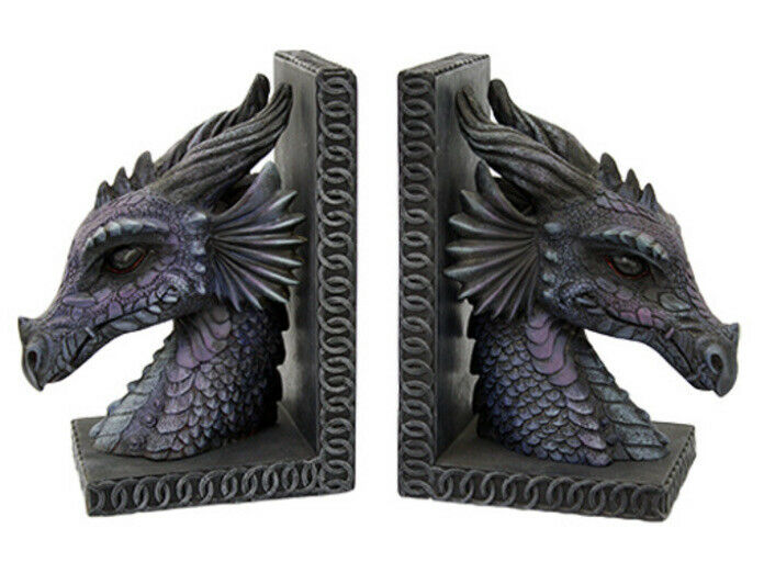 Gothic Purple Dragon Bookends Set