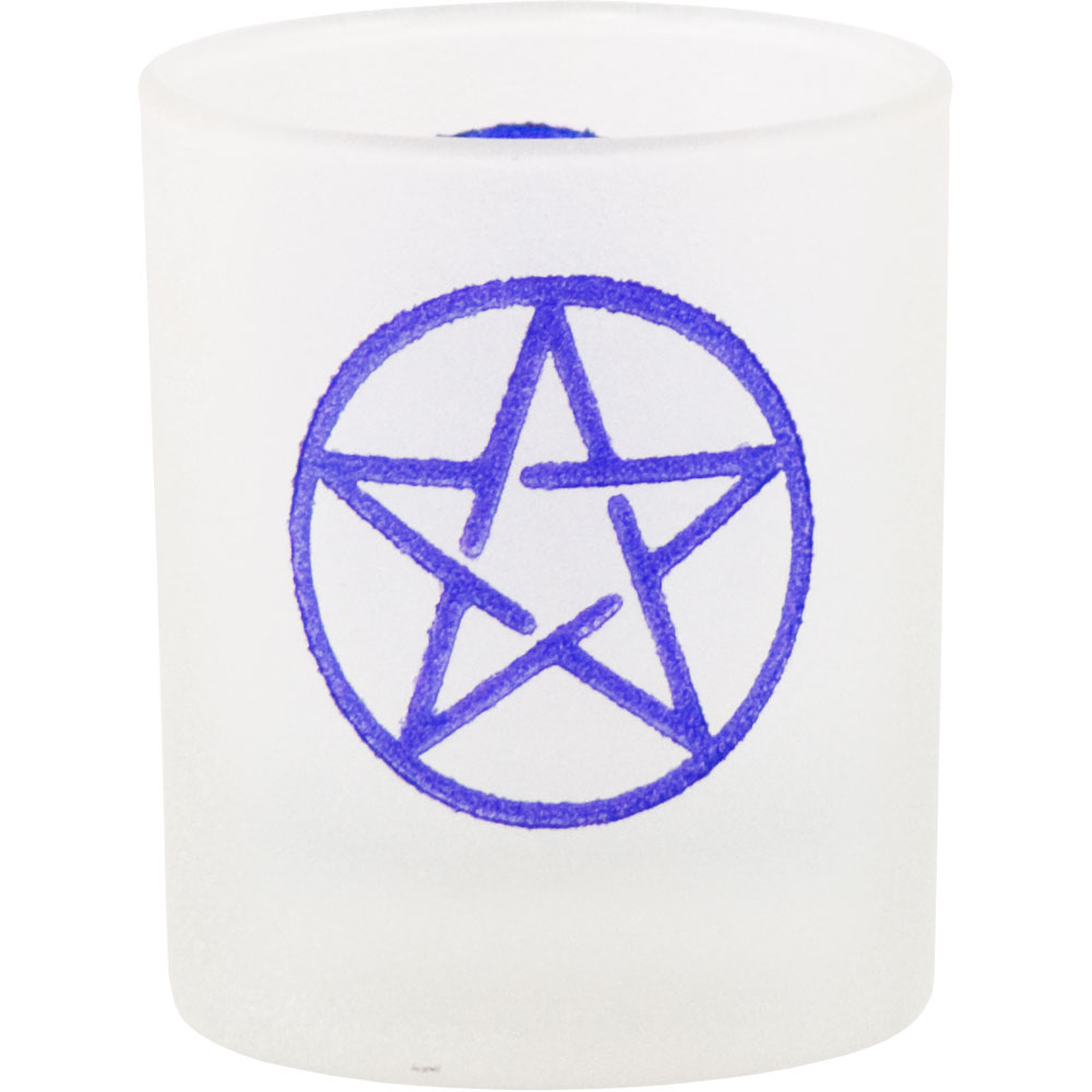Pentacle frosted etched glass votive cndle holder