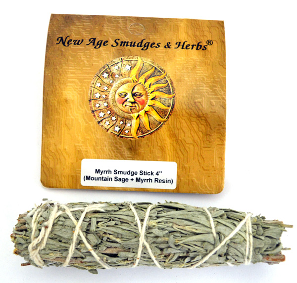 Myrrh Smudge Stick 4" (Mountain Sage & Myrrh Resin) - Click Image to Close