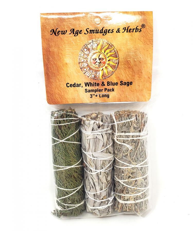 Cedar, White & Blue Sage smudge stick 3-Pack 4"