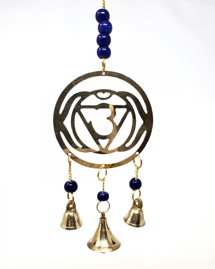 Brass windchime Third Eye Chakra with blue beads 11"