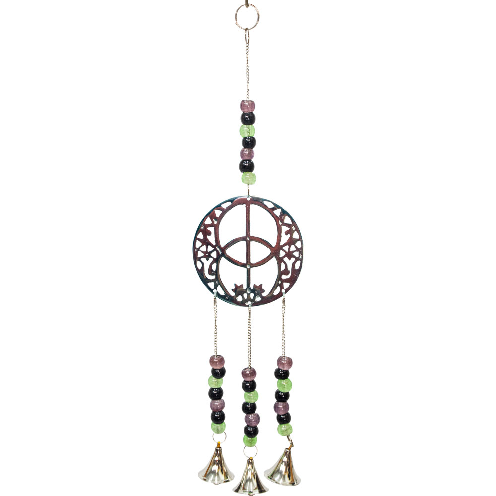 Chalice Well silver colored wind chime w/ beads 14.75"